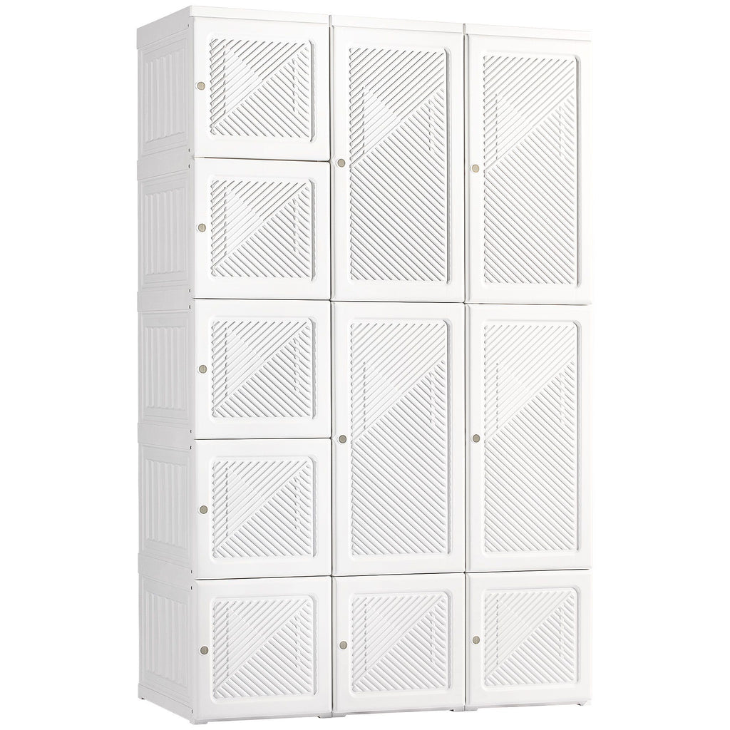 Armoire Foldable White Portable Closet Wardrobe with Cube Storage Hanging Rods Magnet Doors Clothes Organizer