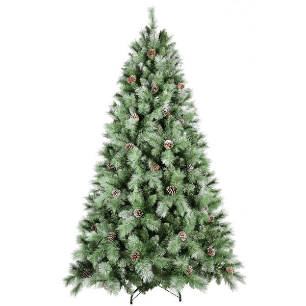 Artificial 5ft Green Christmas Tree with 694PVC/Hard Needle Mixed Branch Tips, 200L warm white led, Pine cone,Hinged Premium & Foldable Base for Indoor Holiday Decorating