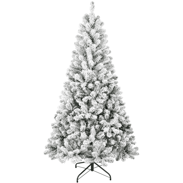 Artificial 6ft Flocked Christmas Tree with 678 PVC Branch Tips, Round head, Foldable Base for Indoor Holiday Decorating