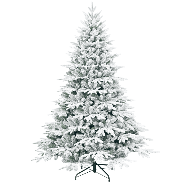 Artificial 7.5ft Flocked Christmas Tree with 3135 PE/PVC mixed Branch Tips, 650L warm white led, Steel wire + wire, Hinged Premium & Foldable Base for Indoor Holiday Decorating
