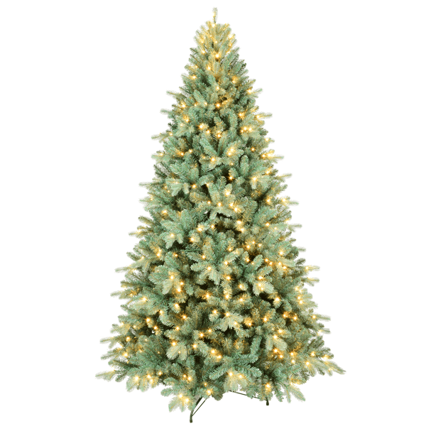 Artificial 7ft Blue green Tint Christmas Tree with 1845 PE/PVC Mixed Branch Tips, 500L warm white led, memory wire+iron wire, Hinged Premium & Foldable Base for Indoor Holiday Decorating