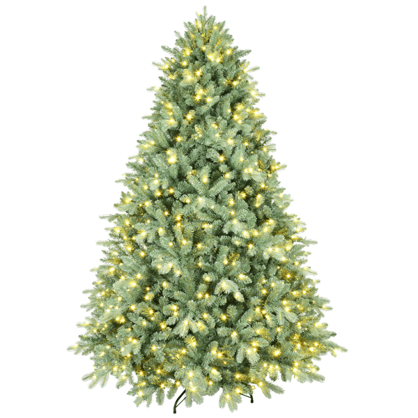 Artificial 7ft Blue green Tint Christmas Tree with 2518 PE/PVC Mixed Branch Tips, 700L warm white led, memory wire+iron wire, Hinged Premium & Foldable Base for Indoor Holiday Decorating