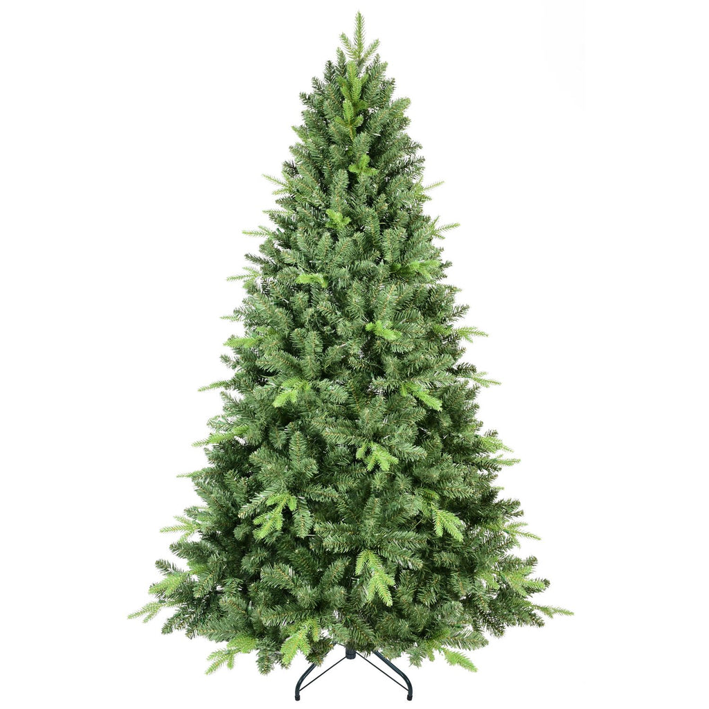 Artificial 7ft Green Christmas Tree with 1875PVC/Hard Needle Mixed Branch Tips, memory wire+iron wire, Hinged Premium & Foldable Base for Indoor Holiday Decorating
