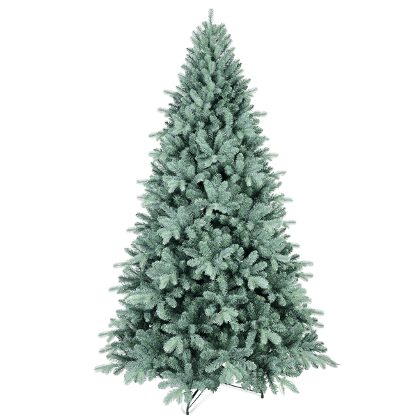 Artificial 8ft Blue green Tint Christmas Tree with 2458 PE/PVC Mixed Branch Tips, memory wire+iron wire, Hinged Premium & Foldable Base for Indoor Holiday Decorating