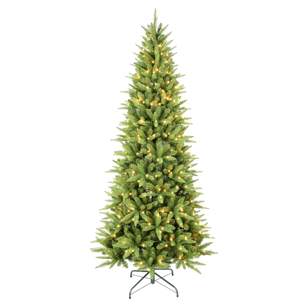 Artificial 8ft Green Christmas Tree with 1612PVC/Hard Needle Mixed Branch Tips, 500L warm white led, memory wire+iron wire, Hinged Premium & Foldable Base for Indoor Holiday Decorating
