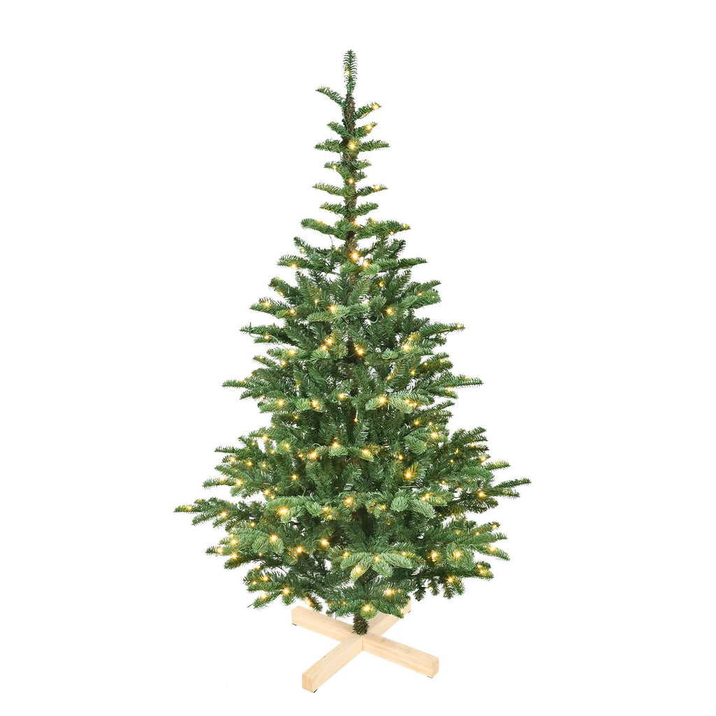 Artificial 8ft Green LED-lit Christmas Tree with 1307PE/PVC Mixed Branch Tips,Hinged Premium & Foldable Base for Indoor Holiday Decorating