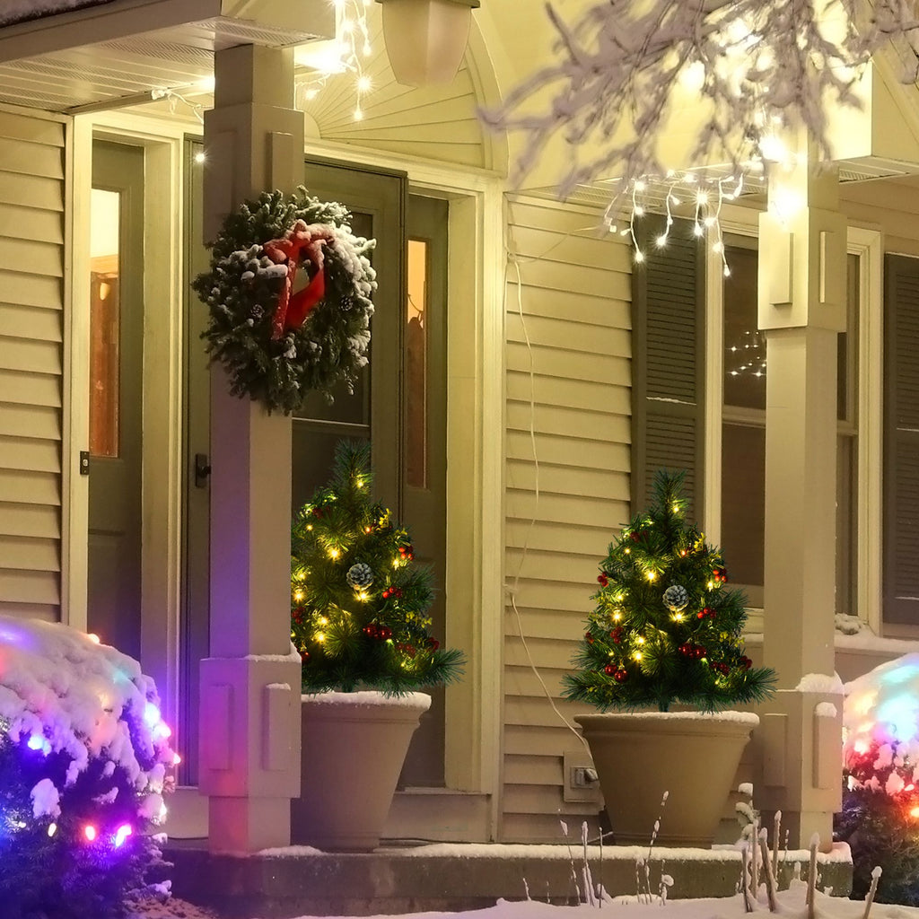 Artificial Christmas Trees 2-Pack Slim with 24 Warm White Lights Green Holiday Decor