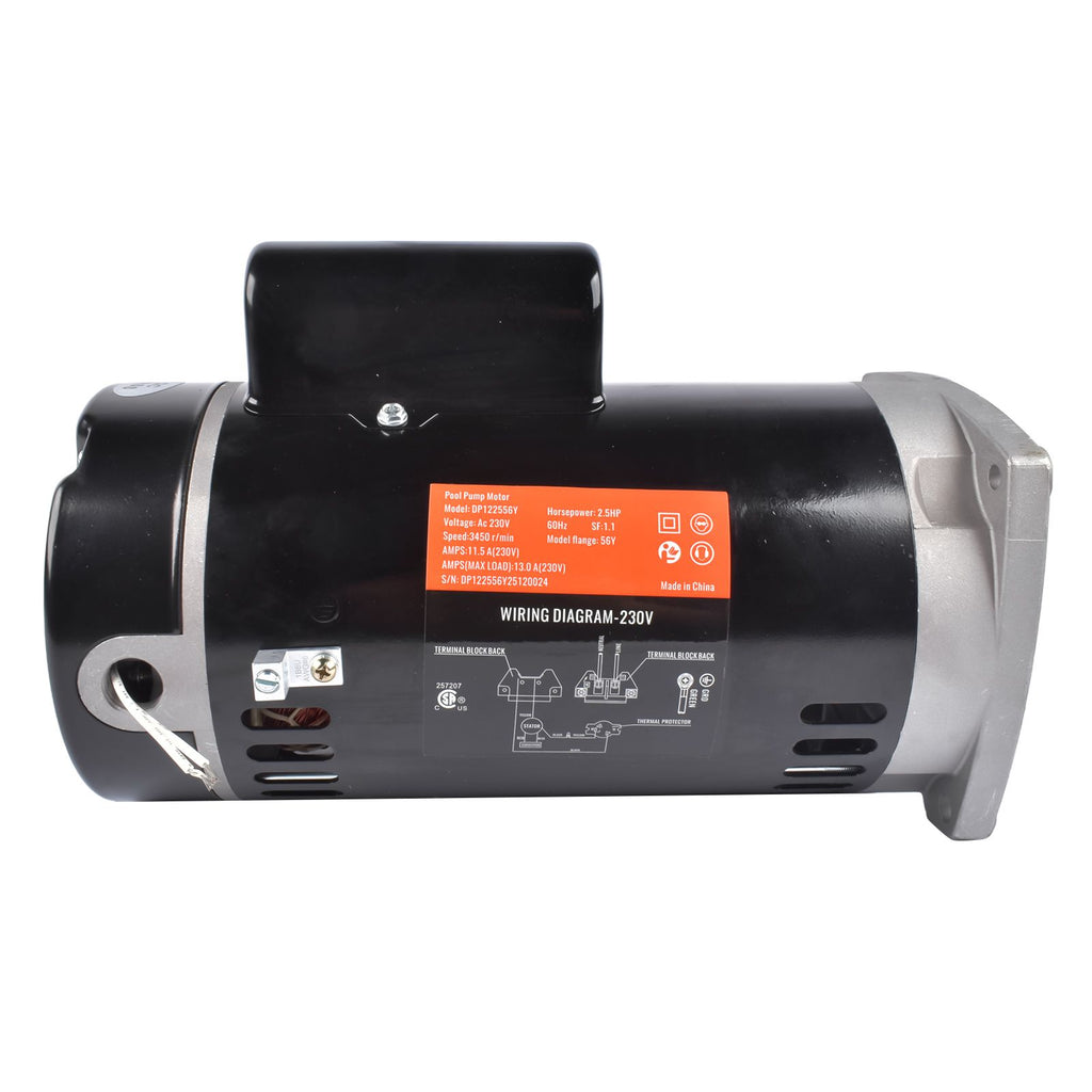 B2840 B840 2.5 HP 230V 3450 RPM Pool Pump Motor 56Y Frame Square Flange Fits for Whisperflo