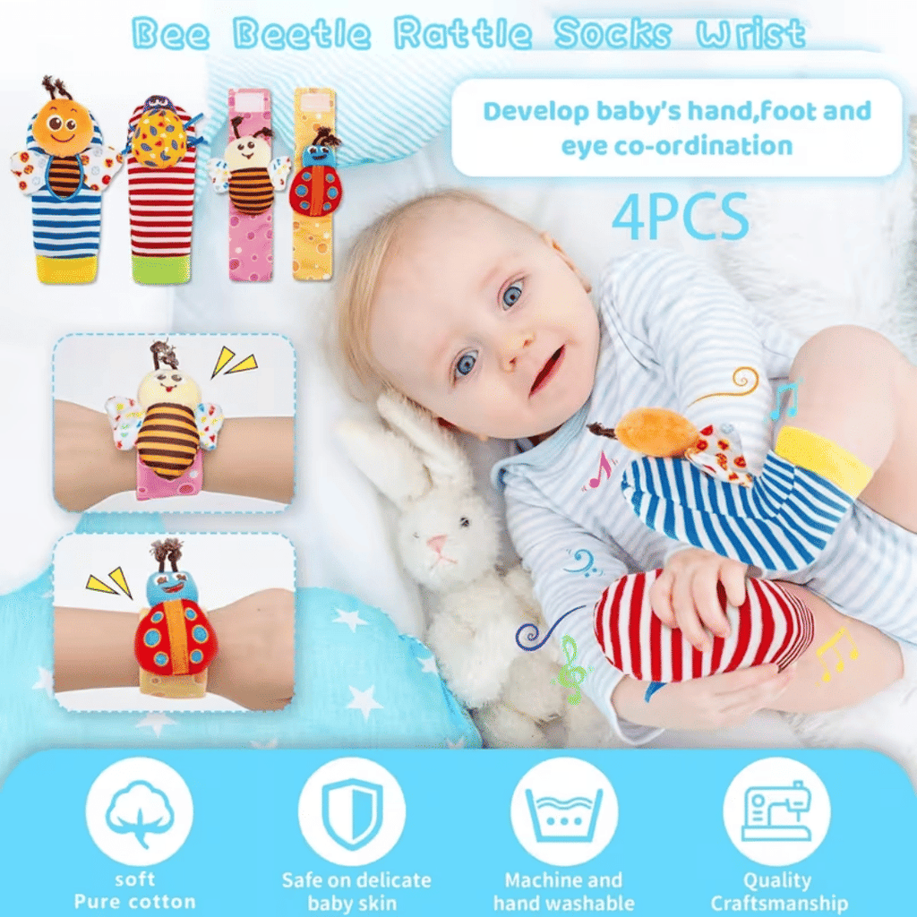 Baby Ringing and Gum Set -0-6 Months Baby Toys, 3-6 Months teething toys, sensory toys with soft touch, gentle sound, and easy grip, neutral newborn gift