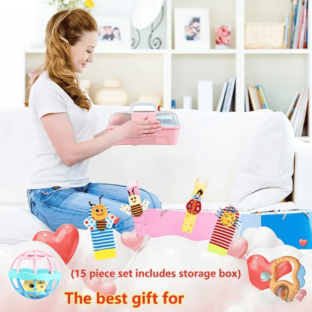 Baby Ringing and Gum Set -0-6 Months Baby Toys, 3-6 Months teething toys, sensory toys with soft touch, gentle sound, and easy grip, neutral newborn gift
