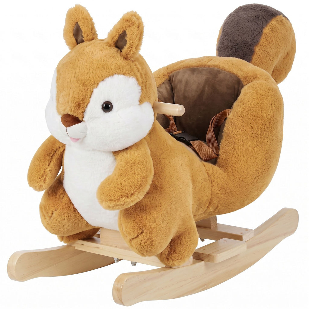 Baby Rocking Horse for Toddlers 1-3 Years, Squirrel Rocking Horse Toy with Sounds, Seat Belt and Rocking Stopper, Brown