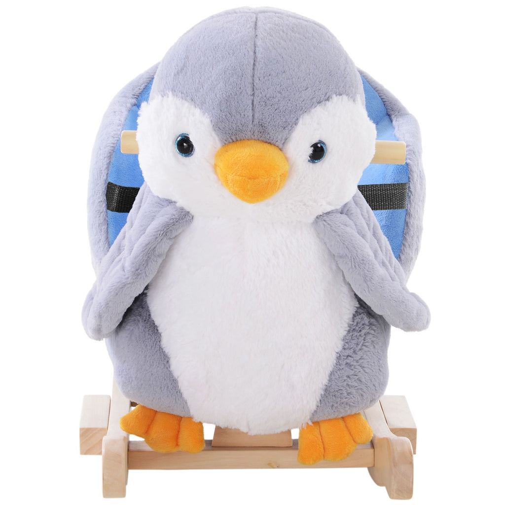 Baby Rocking Horse Gray Penguin, Kid Ride On Toy for 18 Months+, with Music, Seat Belt, for Boys and Girls Gift, Gray