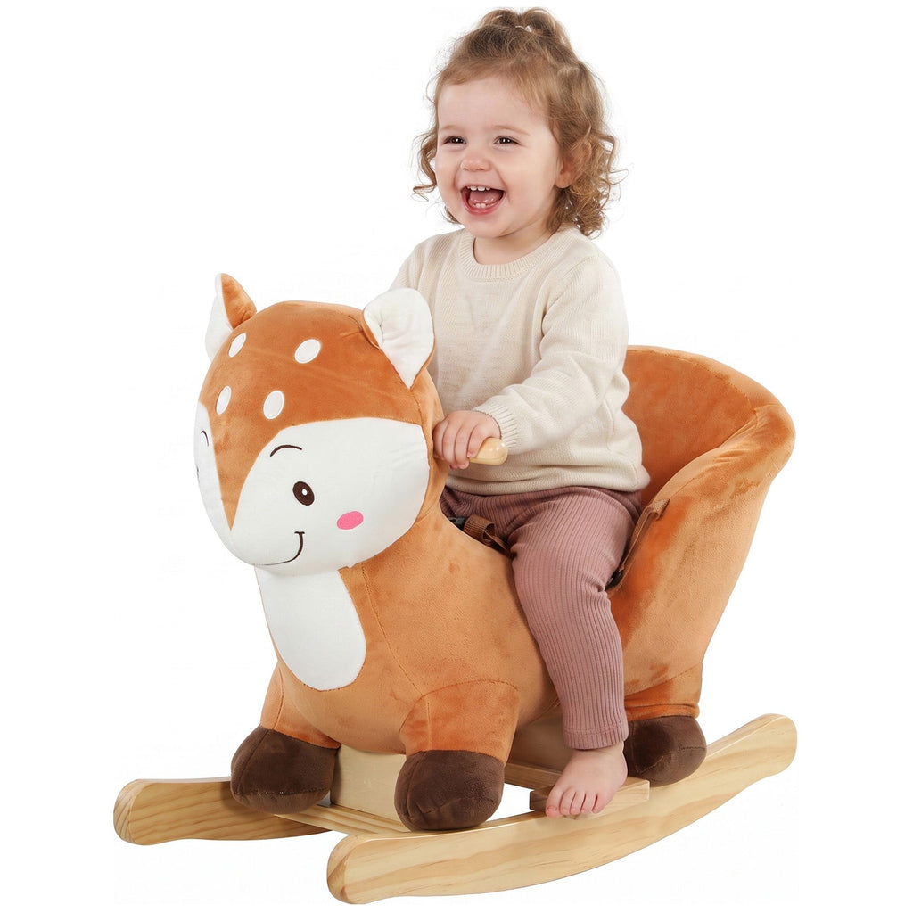 Baby Rocking Horse, Spotted Deer Rocking Horse Toy with Sounds, Seat Belt and Widened Base for Toddlers 1-3 Y, Brown