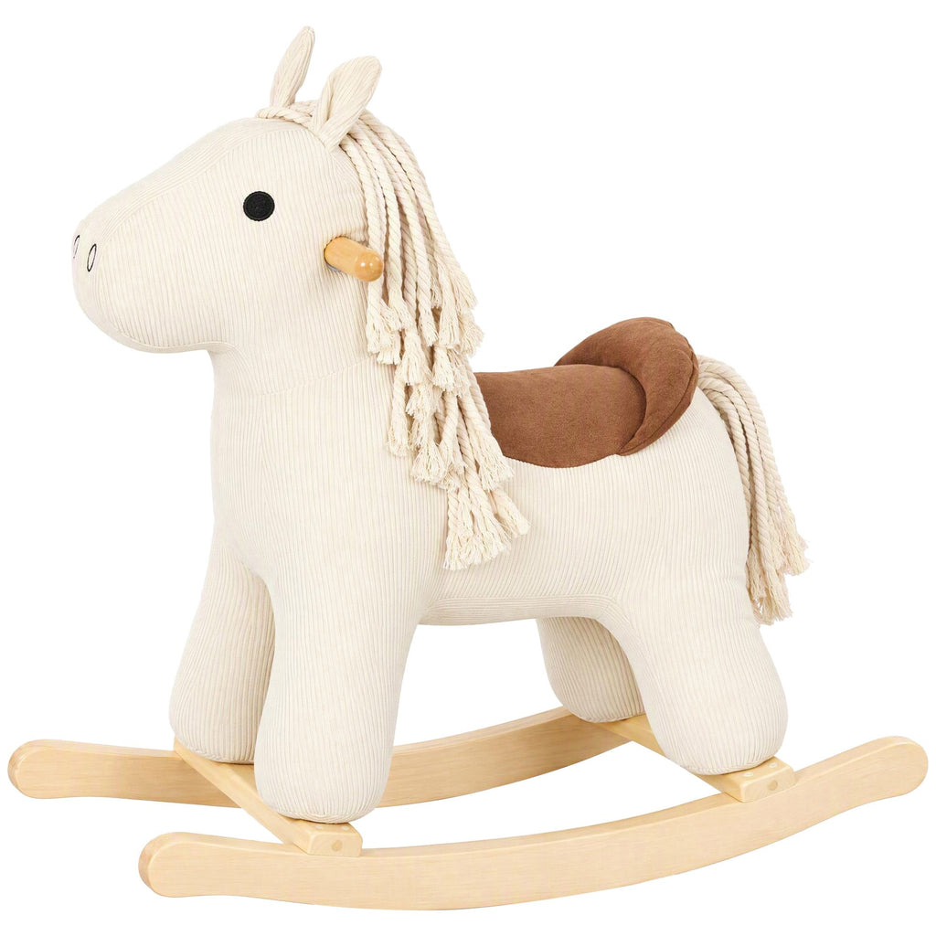 Baby Rocking Horse, Wooden Ride on Horse Toy with Realistic Sound and Rocking Limiter, Plush Ride-On Rocker for Toddlers