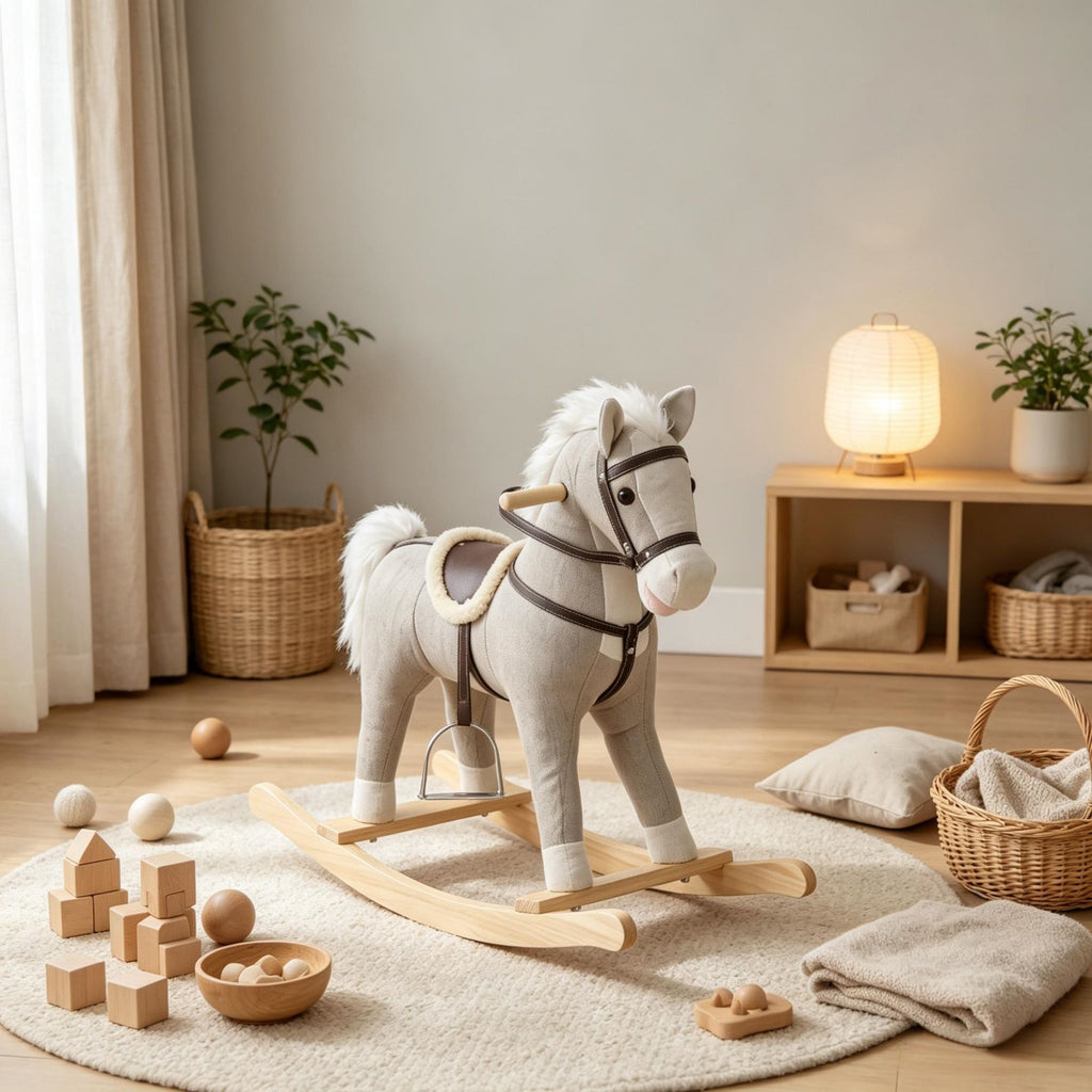 Back and Forth Rocking Horse with Sound Effects, Ride On Horse Toy for 12-36 Months Toddlers, Gray