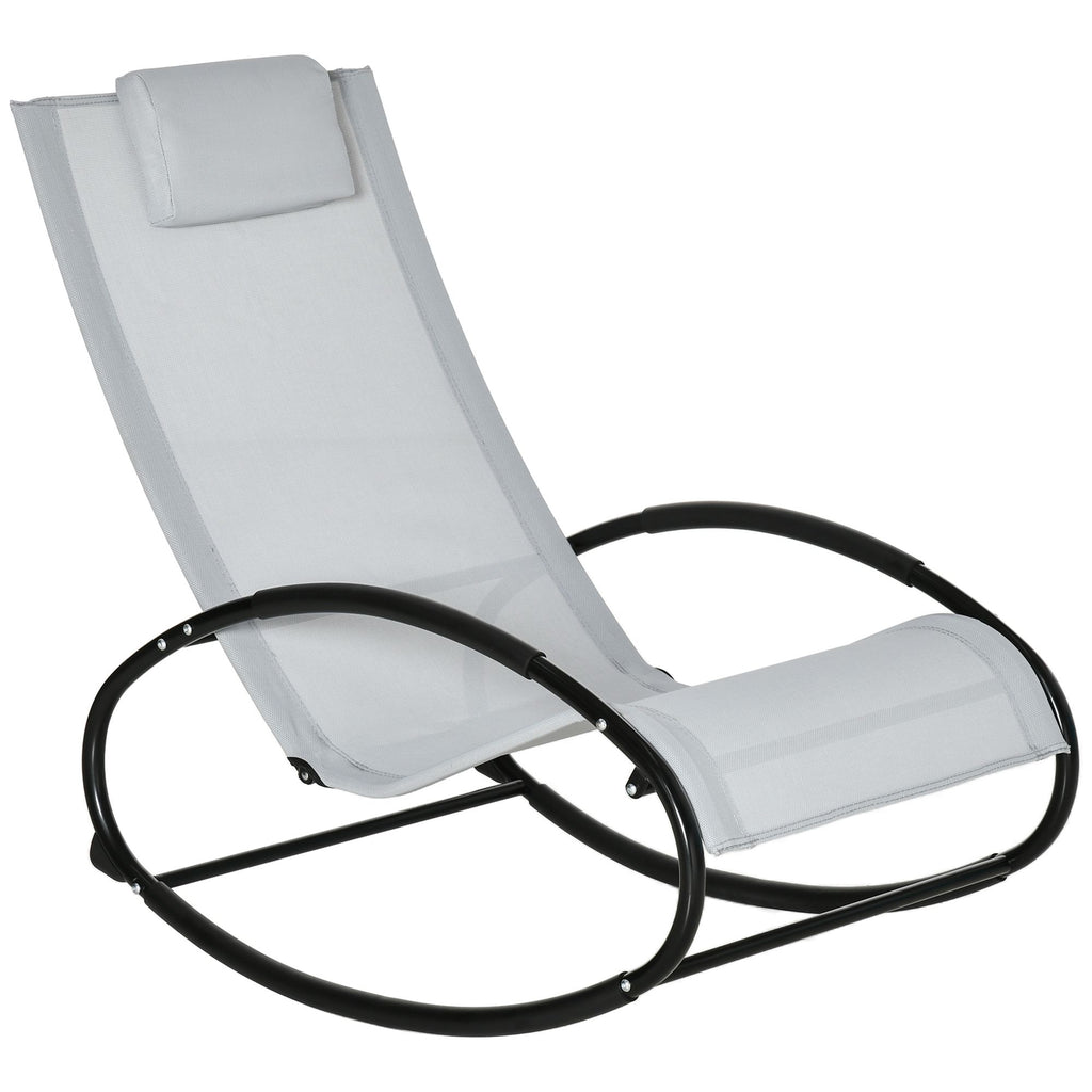 Backyard Bliss Grey Rocking Chaise Lounger with Headrest, Ideal for Outdoor Relaxation & Comfort