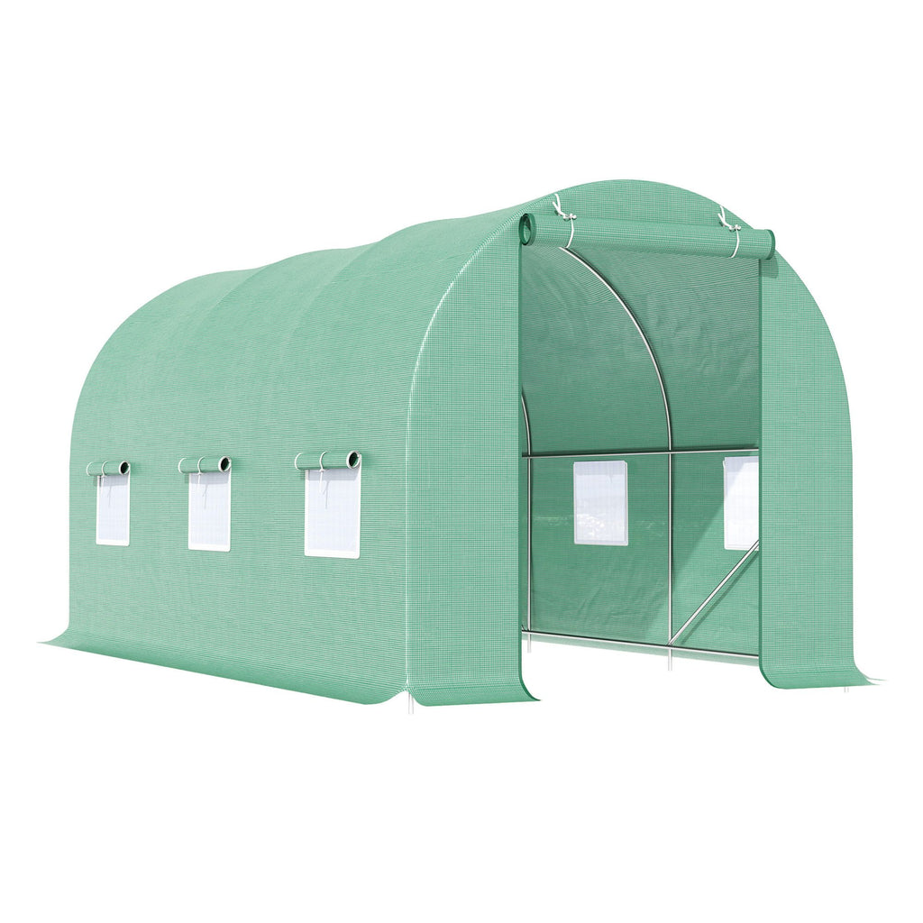 Backyard Greenhouse 15 x 7 x 7 with Door Ventilation Windows Outdoor Tunnel Walk-In Garden Plant Growing House Green