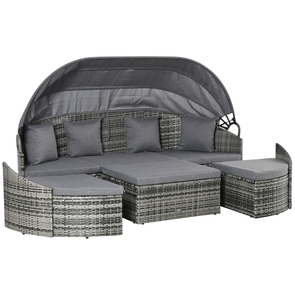 Backyard Rattan Woven 4pc Canopied Daybed Sofa Lounger Set Cushions Pillows Light Grey