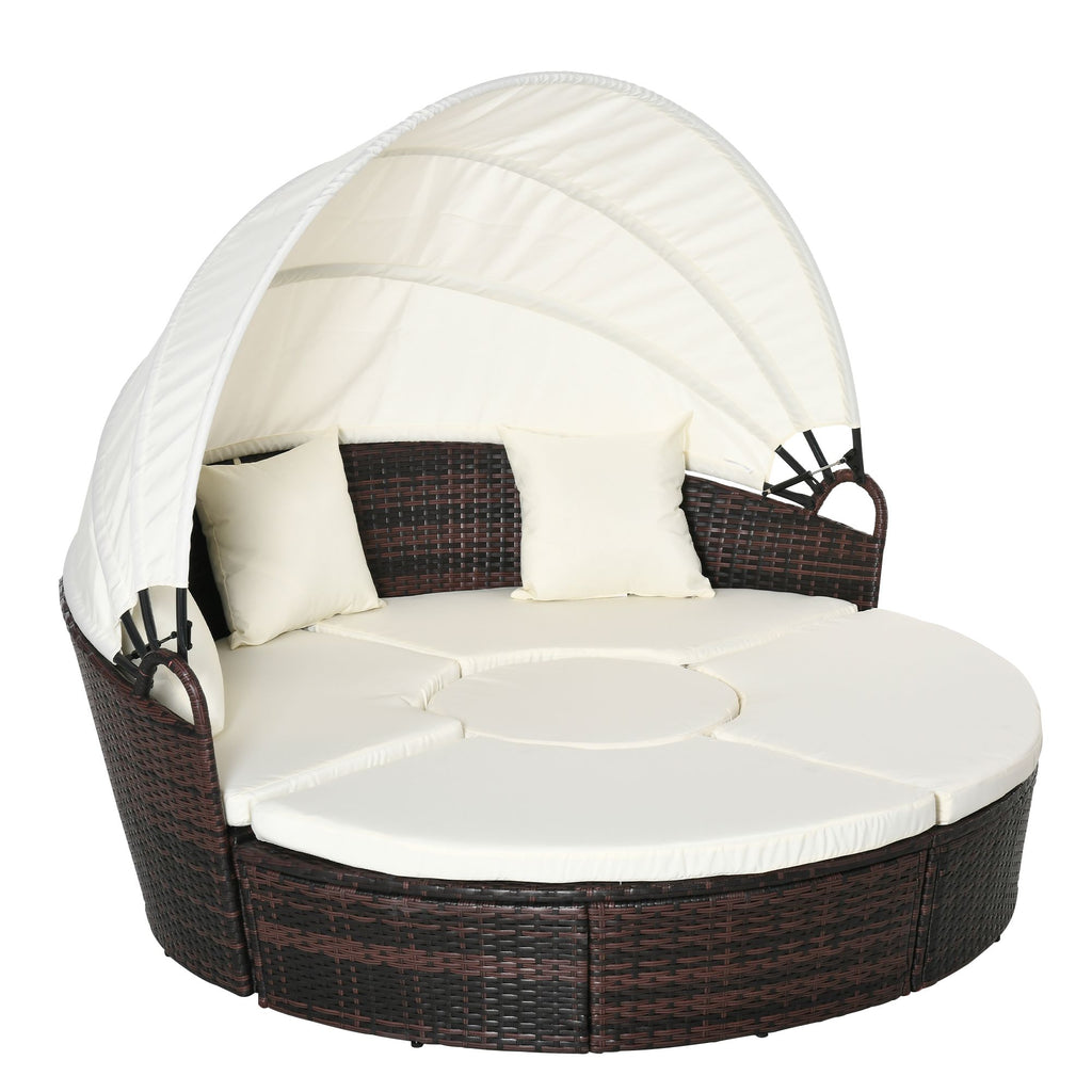Backyard Woven Rattan 4pc Canopied Daybed Sun Lounger Sofa Setting Plush Pillows