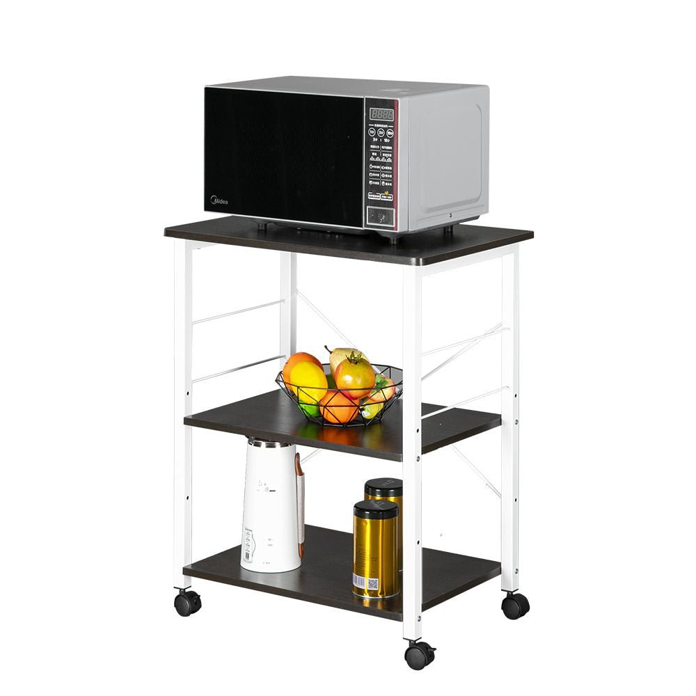 Baker's Rack 3-Tier Kitchen Utility Microwave Oven Stand Storage Cart Workstation Shelf(Vintage Board Top Black Metal Frame)