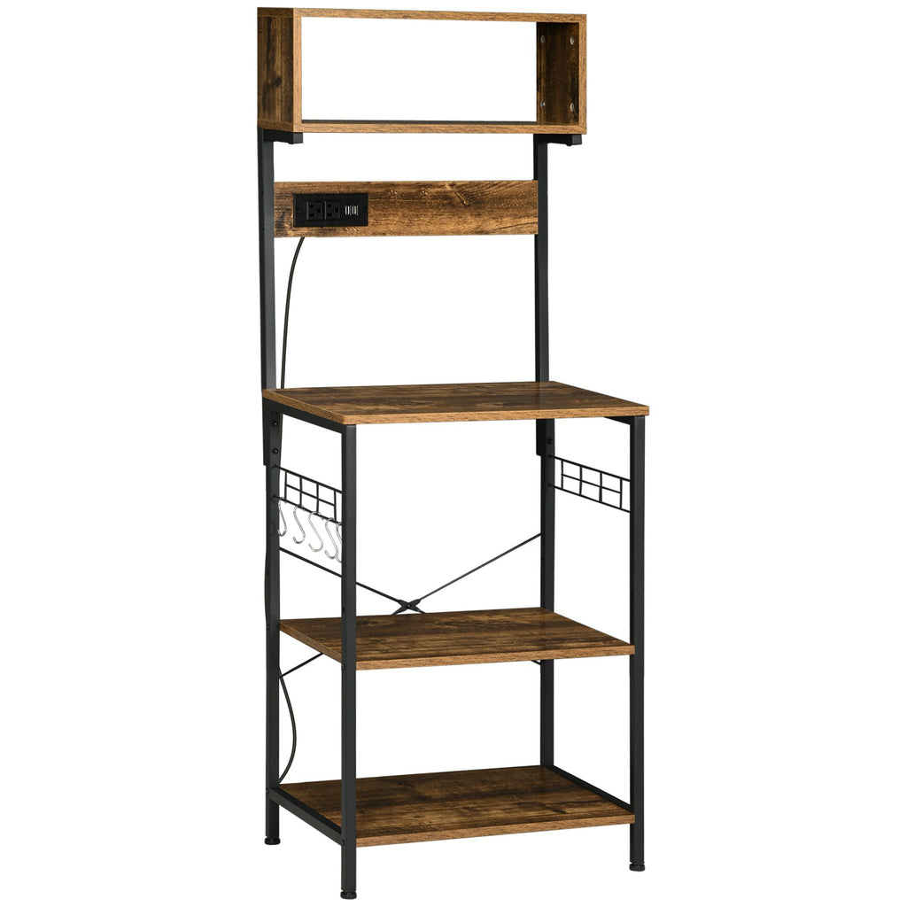Baker's Rack with Power Outlet, USB Charging, Microwave Stand, Coffee Bar & Adjustable Shelves