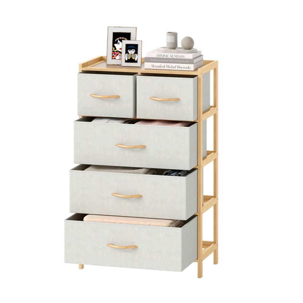 Bamboo 5-Drawer Storage Dresser with Anti-Tipping Kit for Bedroom Closet Living Room