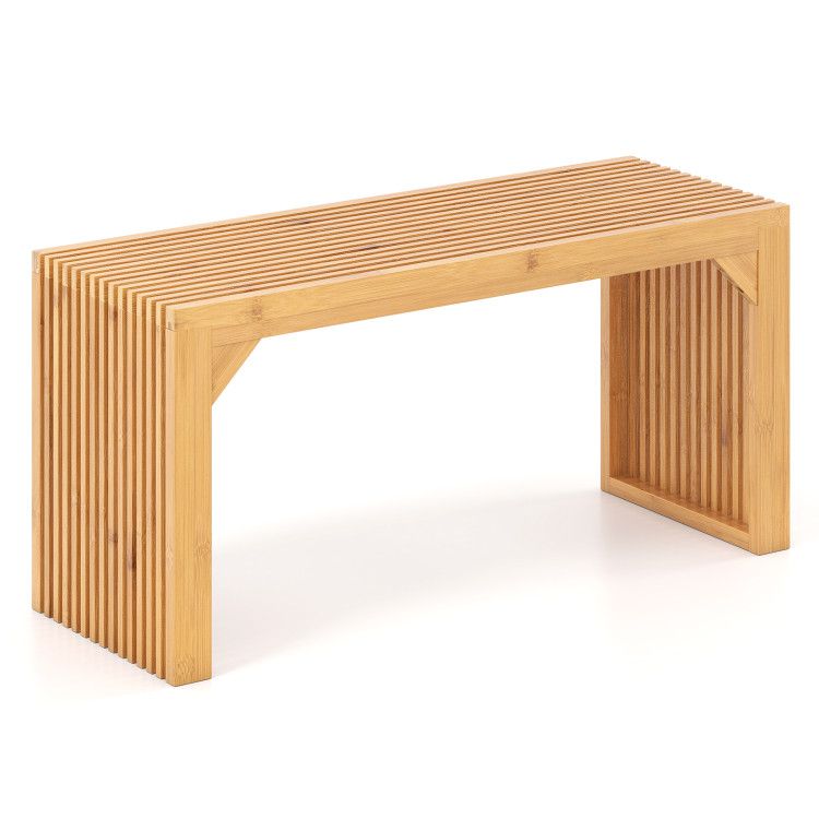 Bamboo Dining Bench Long Entryway Bench, Indoor Outdoor Solid Wood Bench