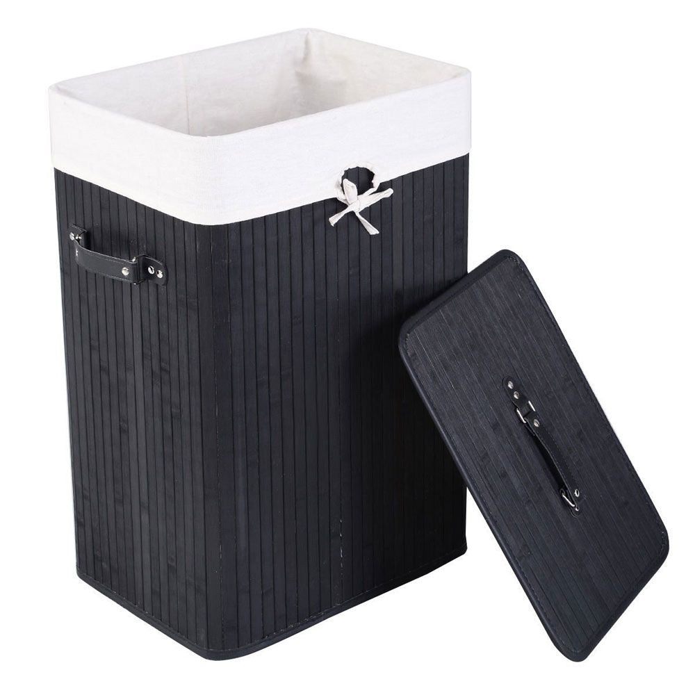Bamboo Laundry Hamper, Single Lattice Folding Cloth Storage Basket Dirty Clothes Hamper, Collapsible Hamper with Lid and Removable Lining RT