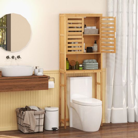 Bamboo Over The Toilet Storage Cabinet Bathroom with Adjustable Shelf