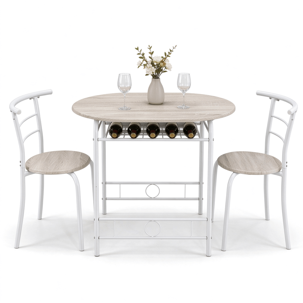 Ban on AM Sales(85x60x76cm) Oak Grain PVC White Paint Breakfast Table and Chair Set Larger Version (One Table and Two Chairs)