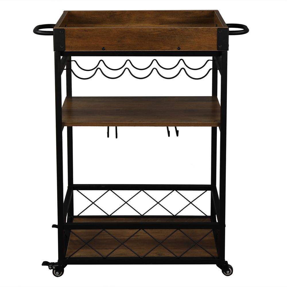 Bar Serving Cart Home Mobile Kitchen Serving cart; Industrial Vintage Style Wood Metal Serving Trolley