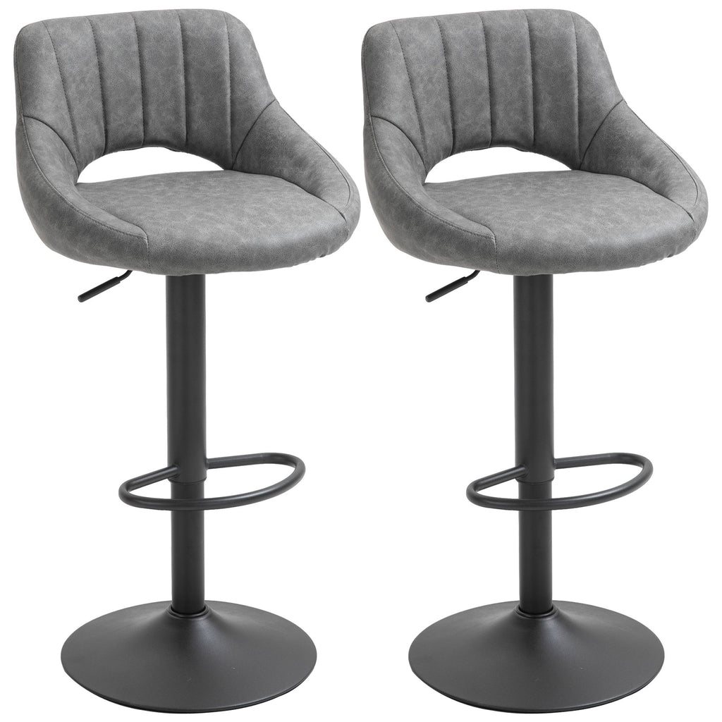 Bar Stools Gray Set of 2 Adjustable Swivel Height with Heavy Metal Base & Footrest