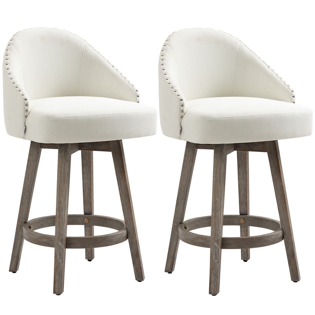Bar Stools Set of 2 Fabric Kitchen Counter Stools, White
