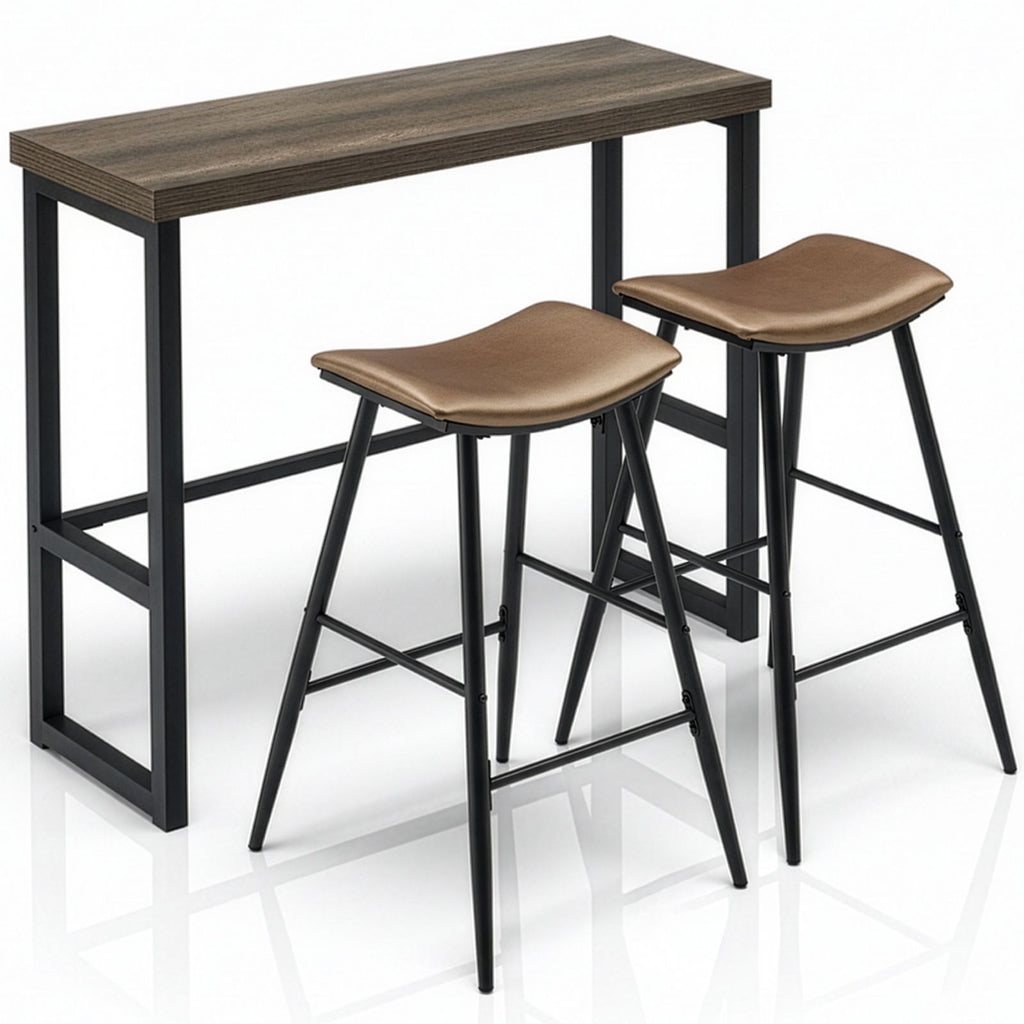 Bar Table and Chairs Set 1 Table 2 Chairs Gray 47.2"×15.4"×39.4" Curved Saddle Seat Bar Set 5cm Hollow Board Iron PU Material for Kitchen Bar Living Room