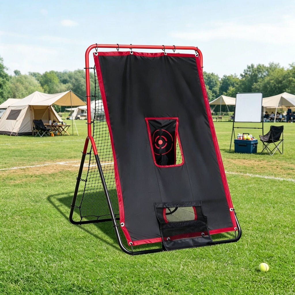 Baseball & Softball Rebounder Net, 2-in-1 Switch Hitter Pitch Trainer, PitchBack Bounce Back Net for Fielding & Throwing Practice