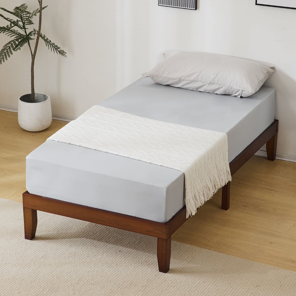 Basic bed frame, painted pine wood, brown, twin size, 189*96.5*30.5cm, wooden bed, single bed