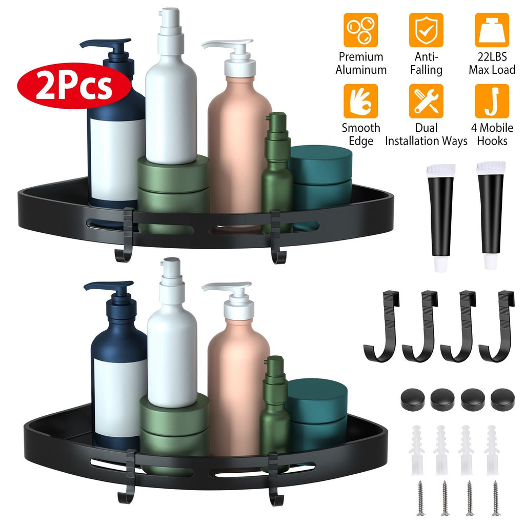 Bath Corner Shower Shelves Adhesive Caddy, Wall Mounted, No Drilling Racks Shower Organizer Basket, Aluminum Storage for Bathroom Kitchen