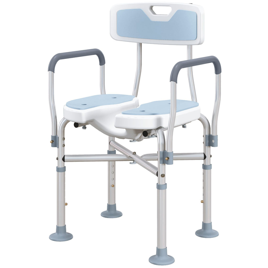 Bath Seat with Adjustable Height, Anti-slip, HDPE Padded Shower Chair with Arms and Back, Light Blue