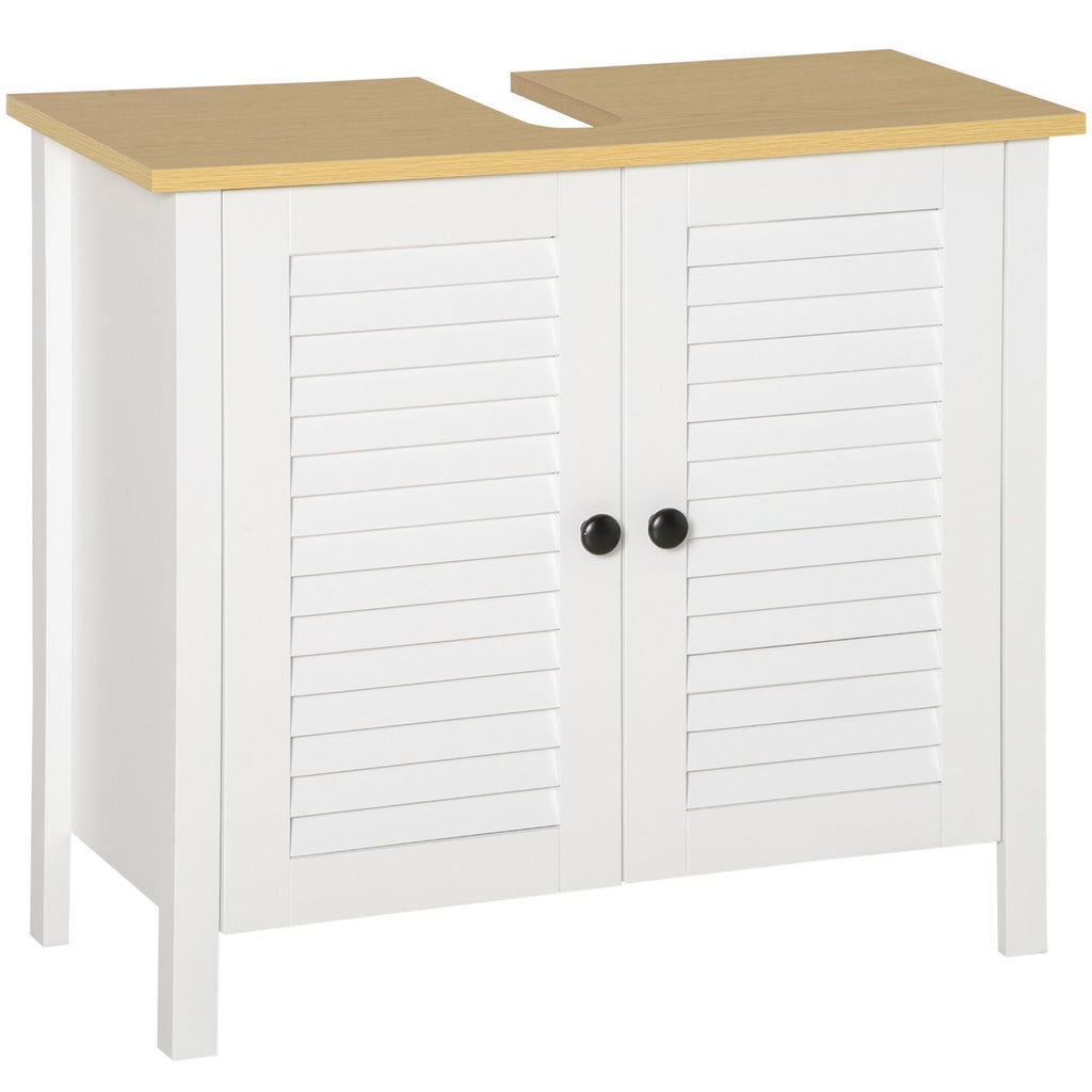 Bathroom Cabinet Organizer Under-Sink Storage Double Layer 2 Door Floor Cabinet White