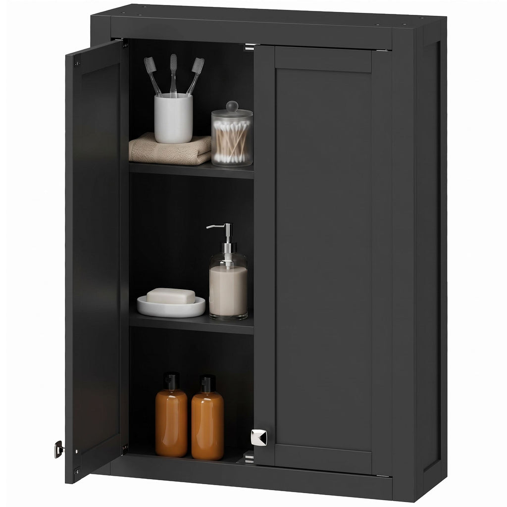 Bathroom Cabinet Wall Mounted, Modern Bathroom Wall Cabinet with 2 Doors and 2 Adjustable Shelves, Black