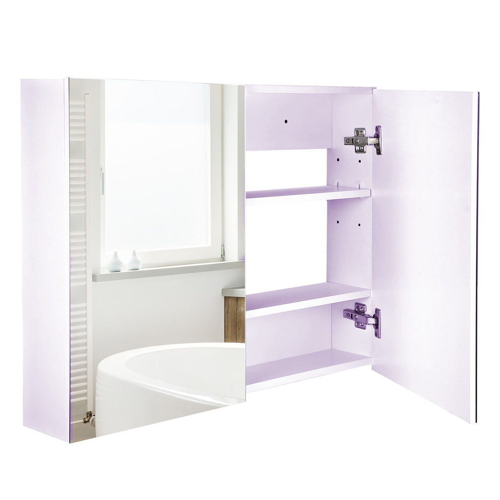 Bathroom Cabinet with Mirror Wall Mounted Modern Storage Double Door MDF White