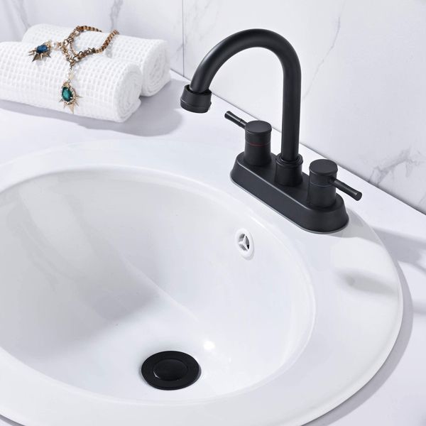 Bathroom Faucet with Pop-Up Sink Drain; Matte Black Bathroom Sink Faucet 3-Hole Stainless Steel High Arc; Supply Utility Hose for Laundry Vanity Sink Faucet 2 Handle with Overflow