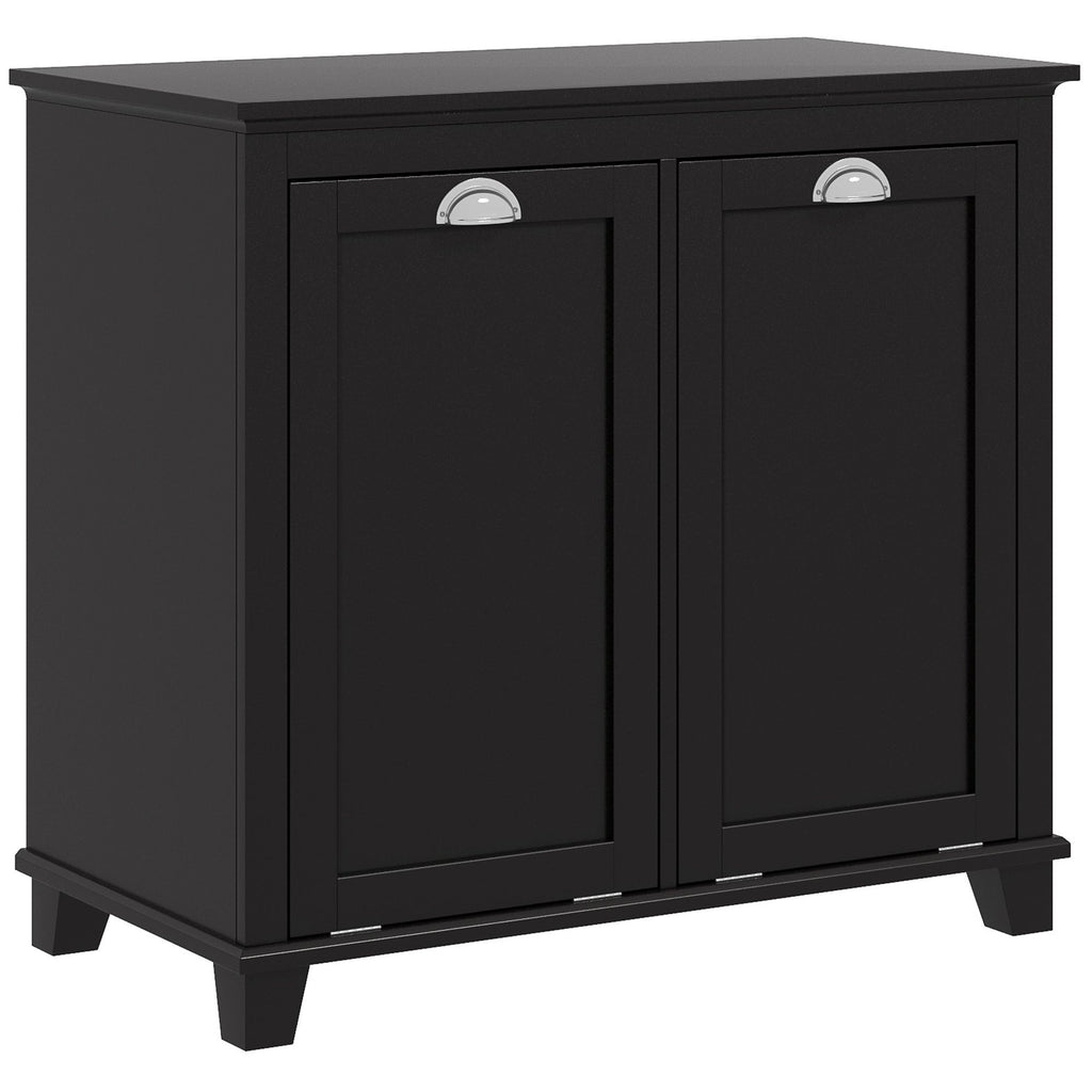 Bathroom Floor Cabinets with Waterproof Surface, Tilt-Out Laundry Hamper with 2 Compartments, Black