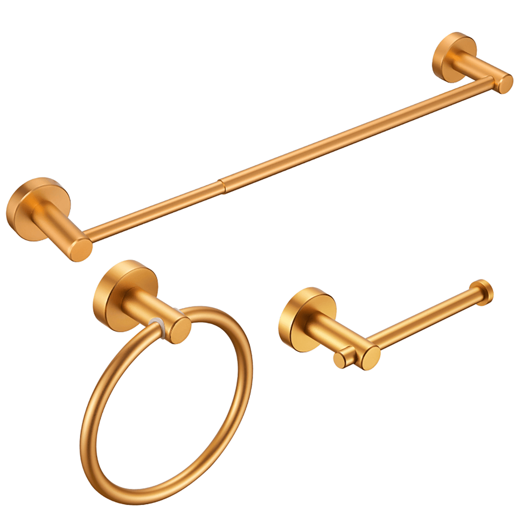 Bathroom Hardware Set, Thicken Space Aluminum 3 PCS Towel bar Set- Brushed Gold 16-27 Inches Adjustable Bathroom Accessories Set [Unable ship on weekends, TK/TEMU only for pickup]