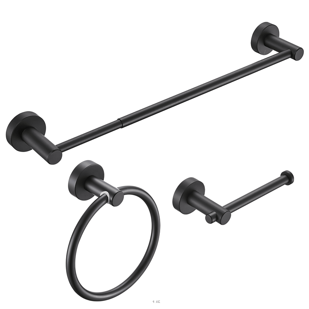 Bathroom Hardware Set, Thicken Space Aluminum 3 PCS Towel bar Set- Matte Black 16-27 Inches Adjustable Bathroom Accessories Set [Unable ship on weekends, TK/TEMU only for pickup]