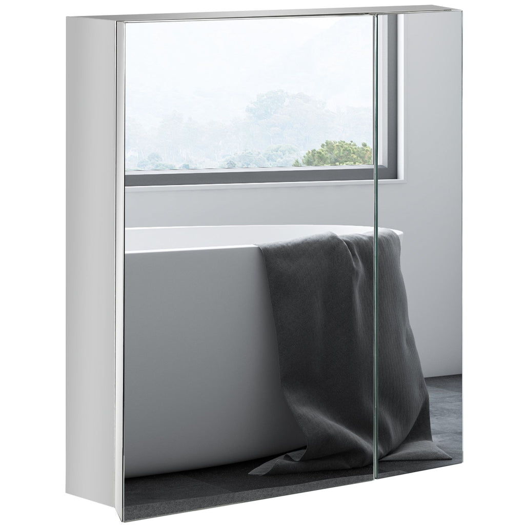 Bathroom Medicine Cabinet with Mirror, Bathroom Wall Cabinet with 3-Tier Storage Shelves & Hinged Doors, Silver