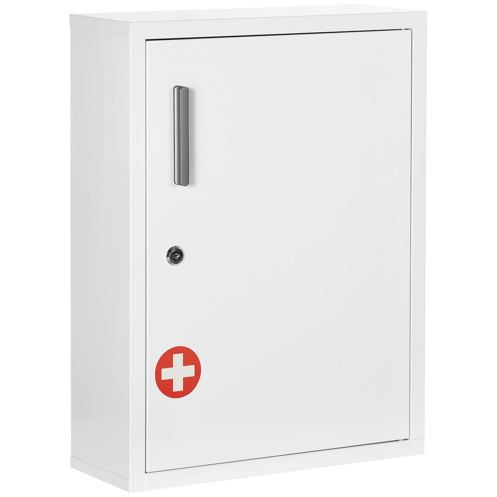 Bathroom Medicine Cabinet with Shelves Inside & On Door, Locking Medical Cabinet, First Aid Bathroom Wall Cabinet White