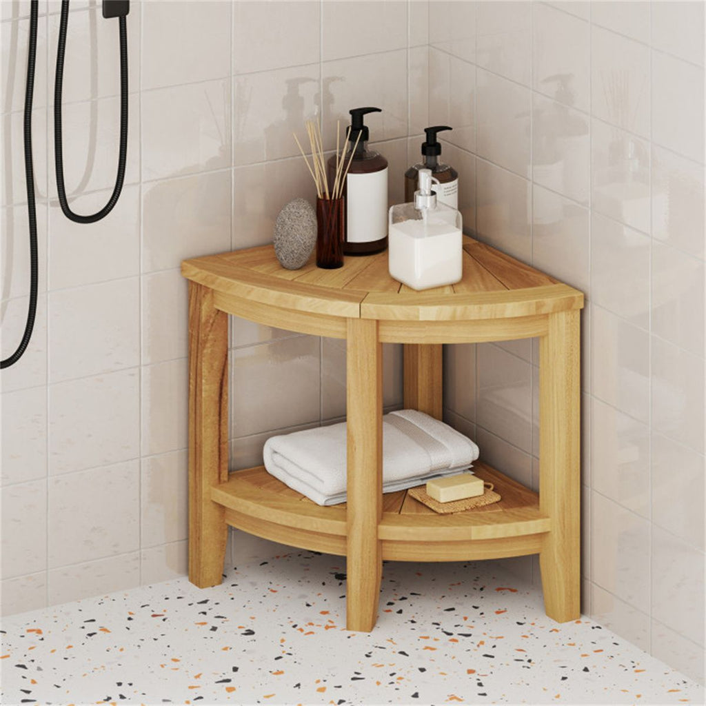 Bathroom Shower Chair,Teak Wood Shower Bench with Storage Shelf