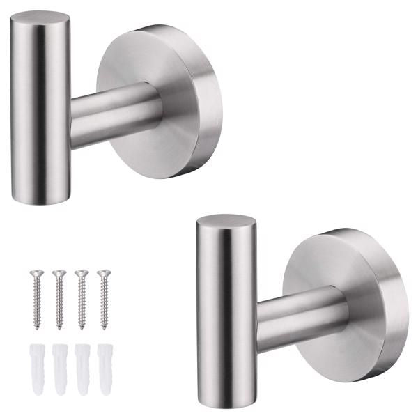 Bathroom Towel Hook; Shower Hook Wall Mounted SUS 304 Stainless Steel; Modern Hand Towel Hook Brushed Nickel; Robe Coat Clothes Hook Round for Kitchen Garage Hotel; 2 Pack
