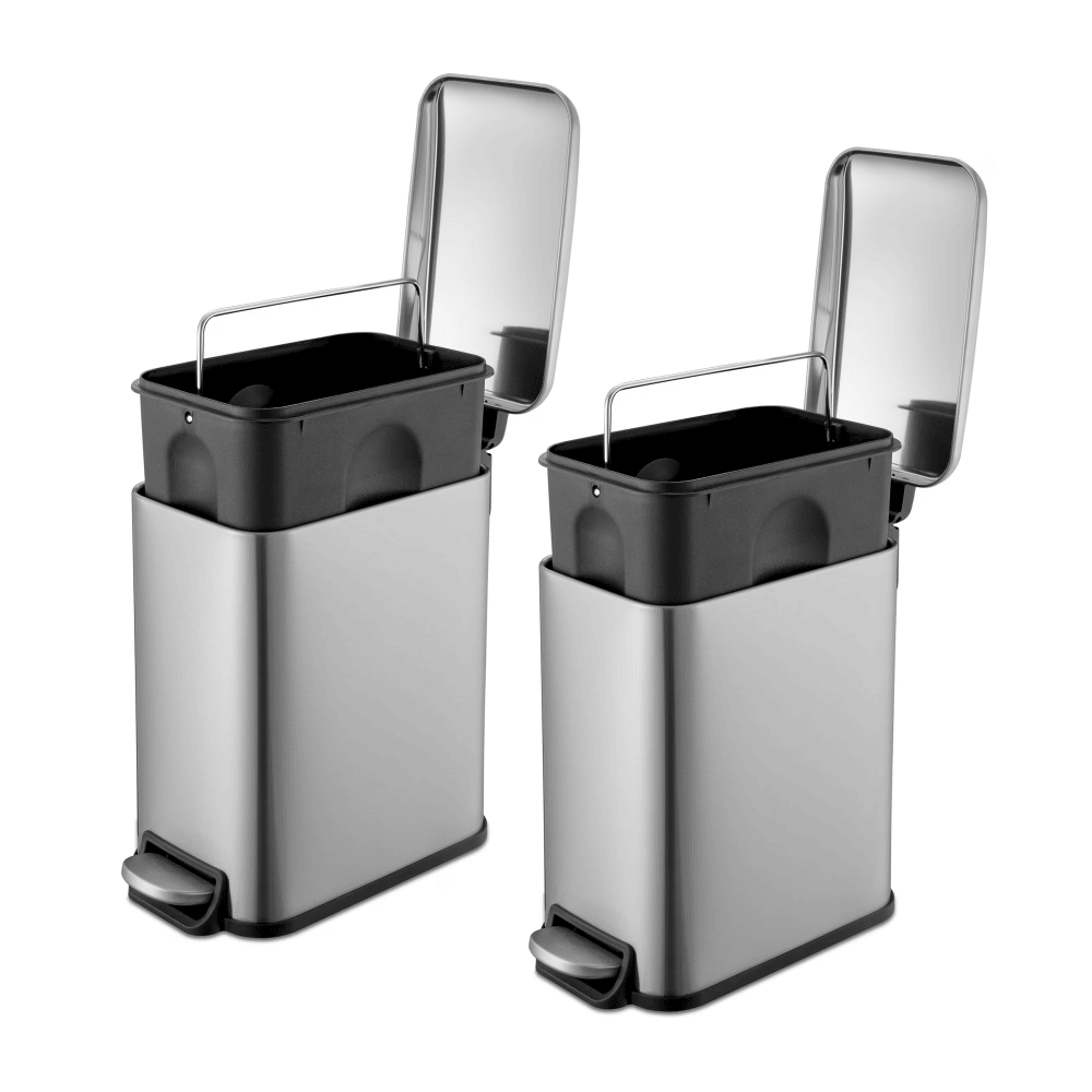 Bathroom Trash Can Combo, 1.3 Gallon Stainless Steel Slim Step Garbage Bin with Soft Close Lid, Silver, Pack of 2